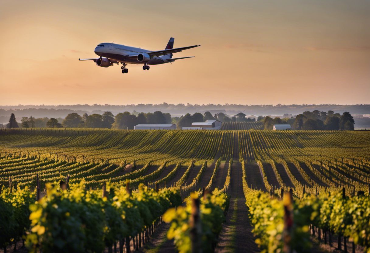 Vue époustouflante d'un avion survolant les vignobles bordelais